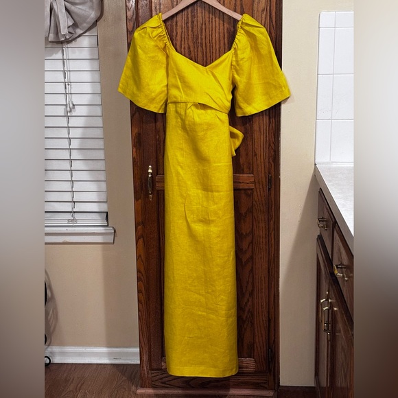 Banana Republic Linen Sweetheart Maxi Dress Woman’s Citrus Season Yellow Size 8 - Picture 2 of 12